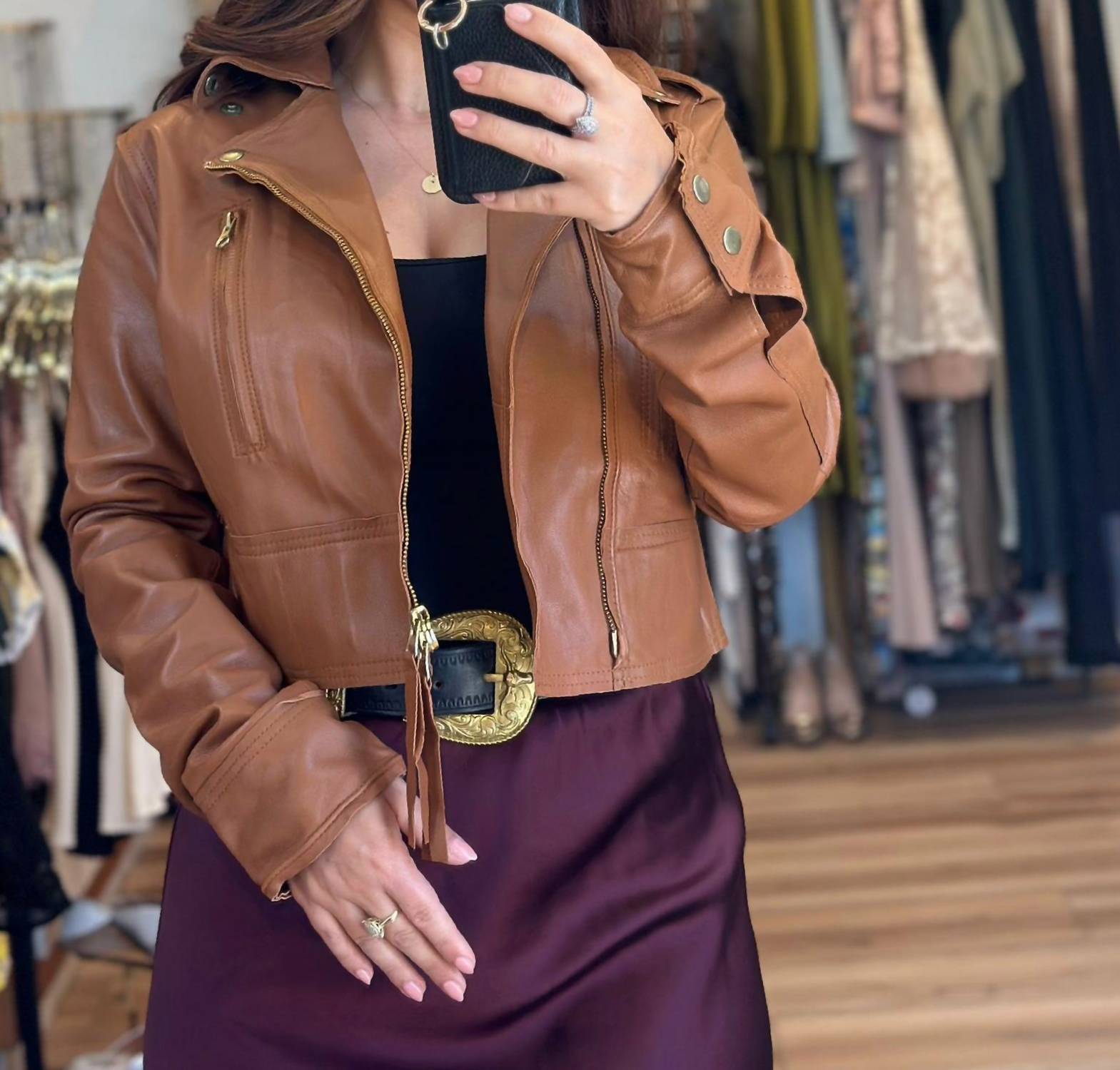jakett Erin Burnished Leather Jacket in caramel - women's jacket