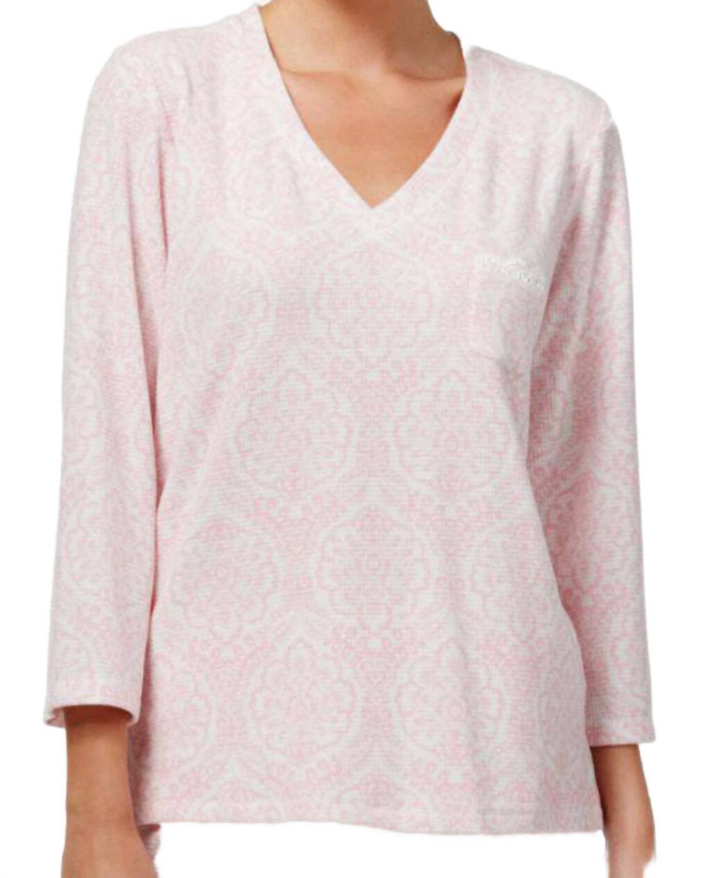 Miss Elaine - Women's Printed Brushed Waffle Knit Pajama Top