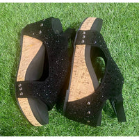 Makers - Women's Rhinestone Cork Wedge Slingback Sandals