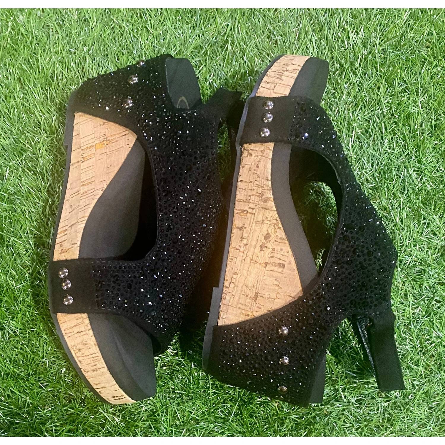 Makers - Women's Rhinestone Cork Wedge Slingback Sandals