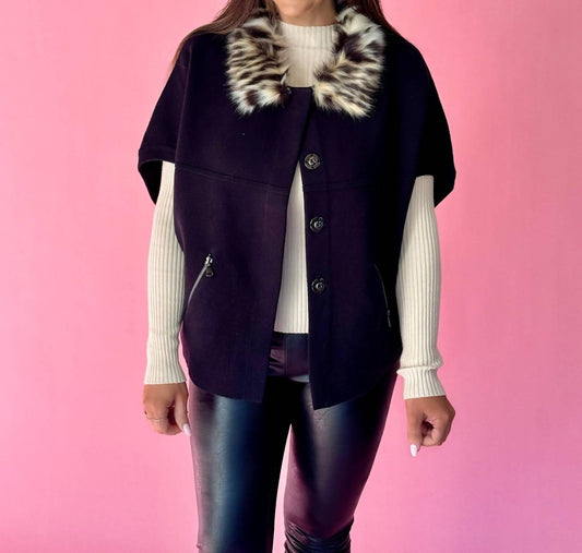 Dolce Cabo - Faux Fur Trimmed Cardigan