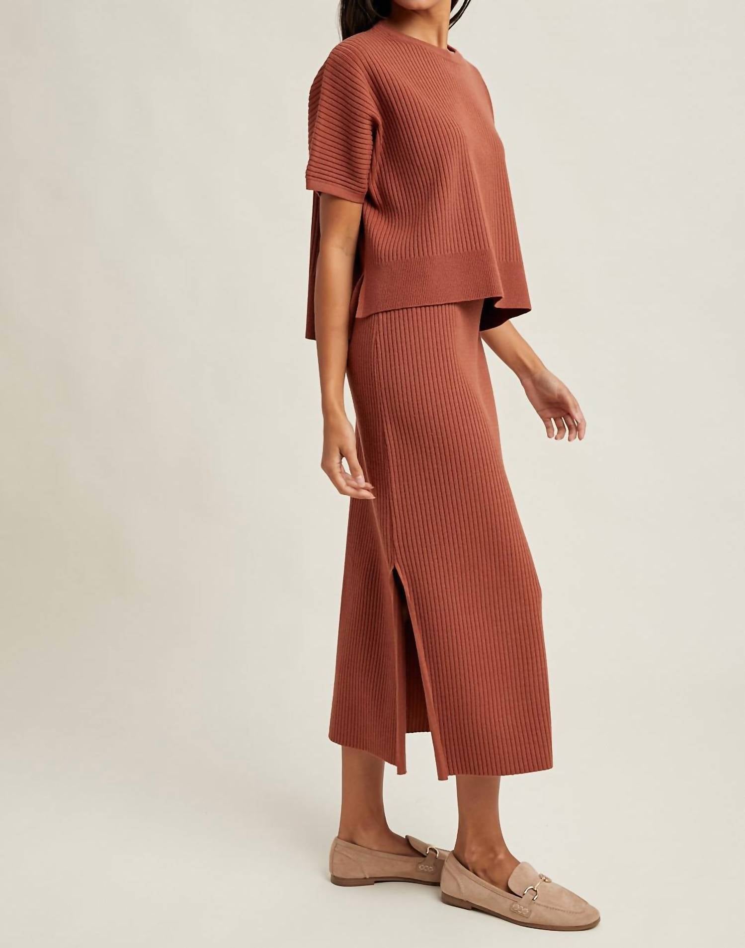 WISHLIST Ribbed Knit Sweater Top And Skirt Set in rust - women's sleepwear - alternate view