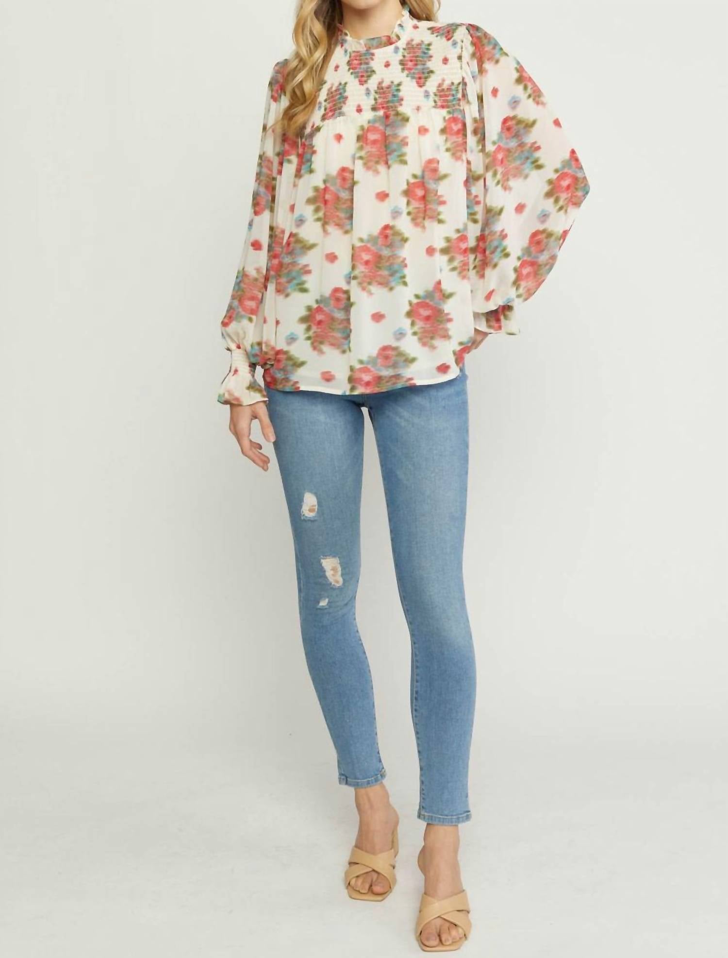 Entro - Smudged Floral Blouse