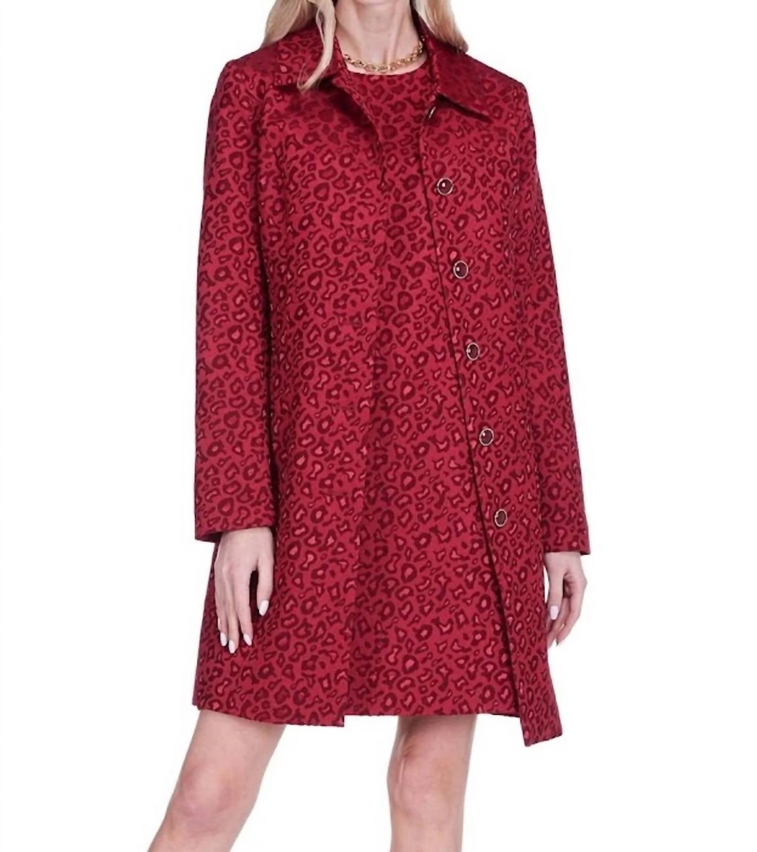 Jade COLLAR FITTED COAT in red cheetah brocade - women's jacket