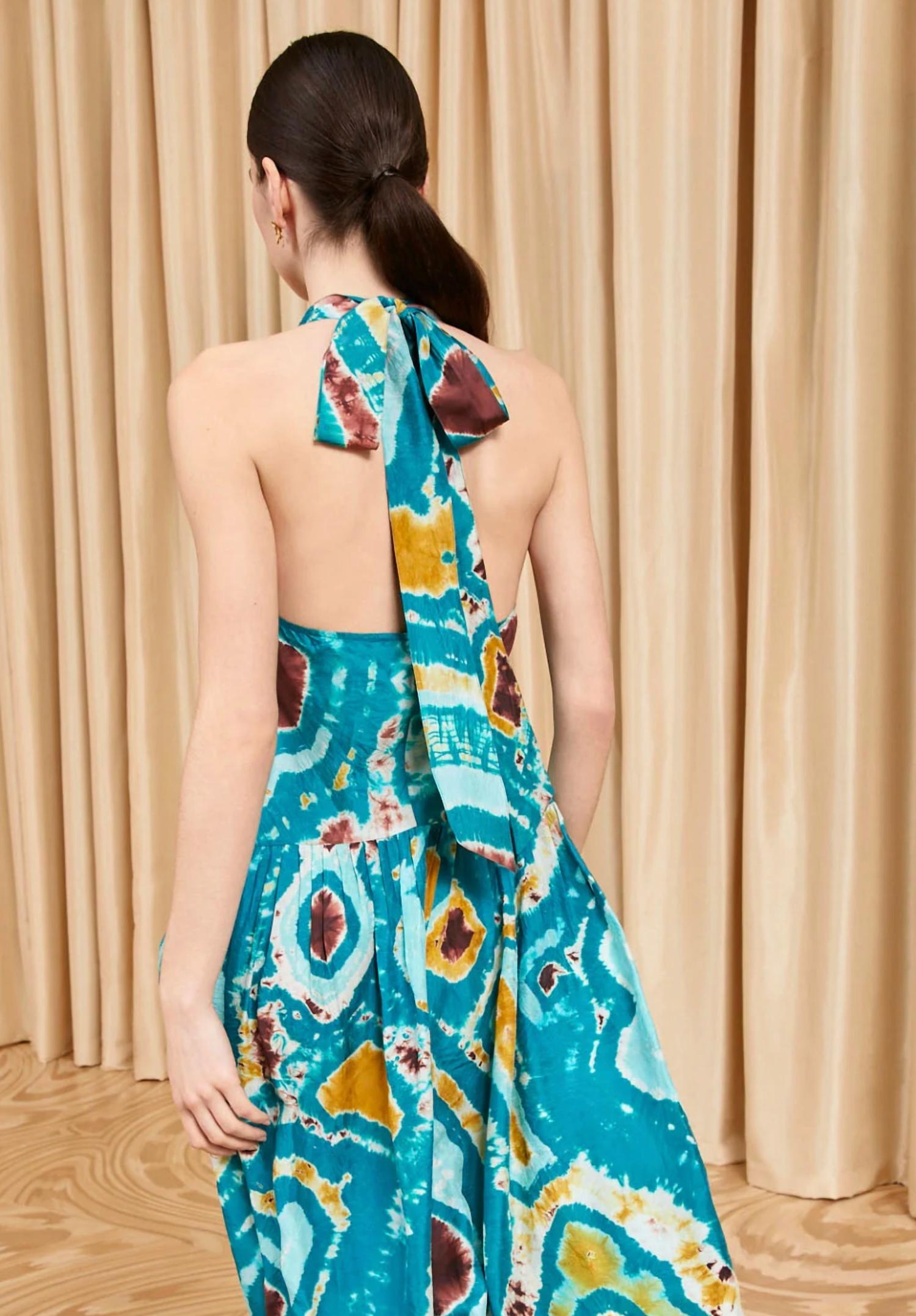 Ulla Johnson Assa Halter Dress in ocean jasper - women's dress - detail view