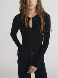 FRAME Keyhole Top in black - women's long sleeve top