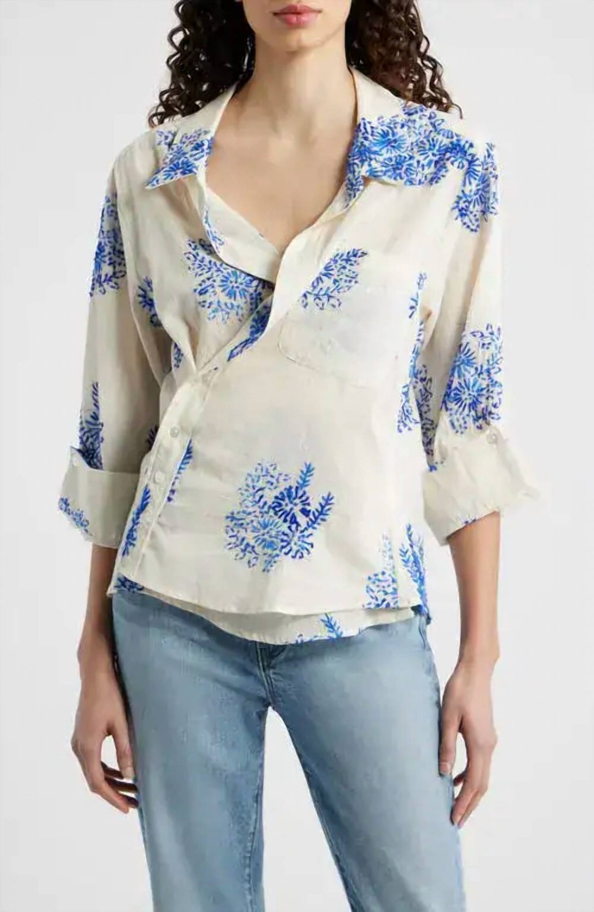 Cissa - Embroidered Asymmetric Button-up Overshirt