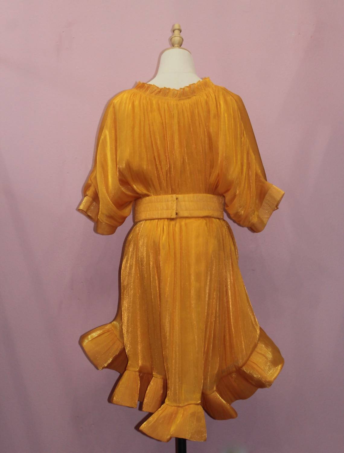 Productseeker Women's Elegant Puff High-waist Cape Dress in yellow - women's dress - detail view