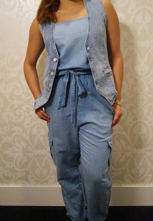 Bella Dahl - Denim Square Neck Cargo Jumpsuit