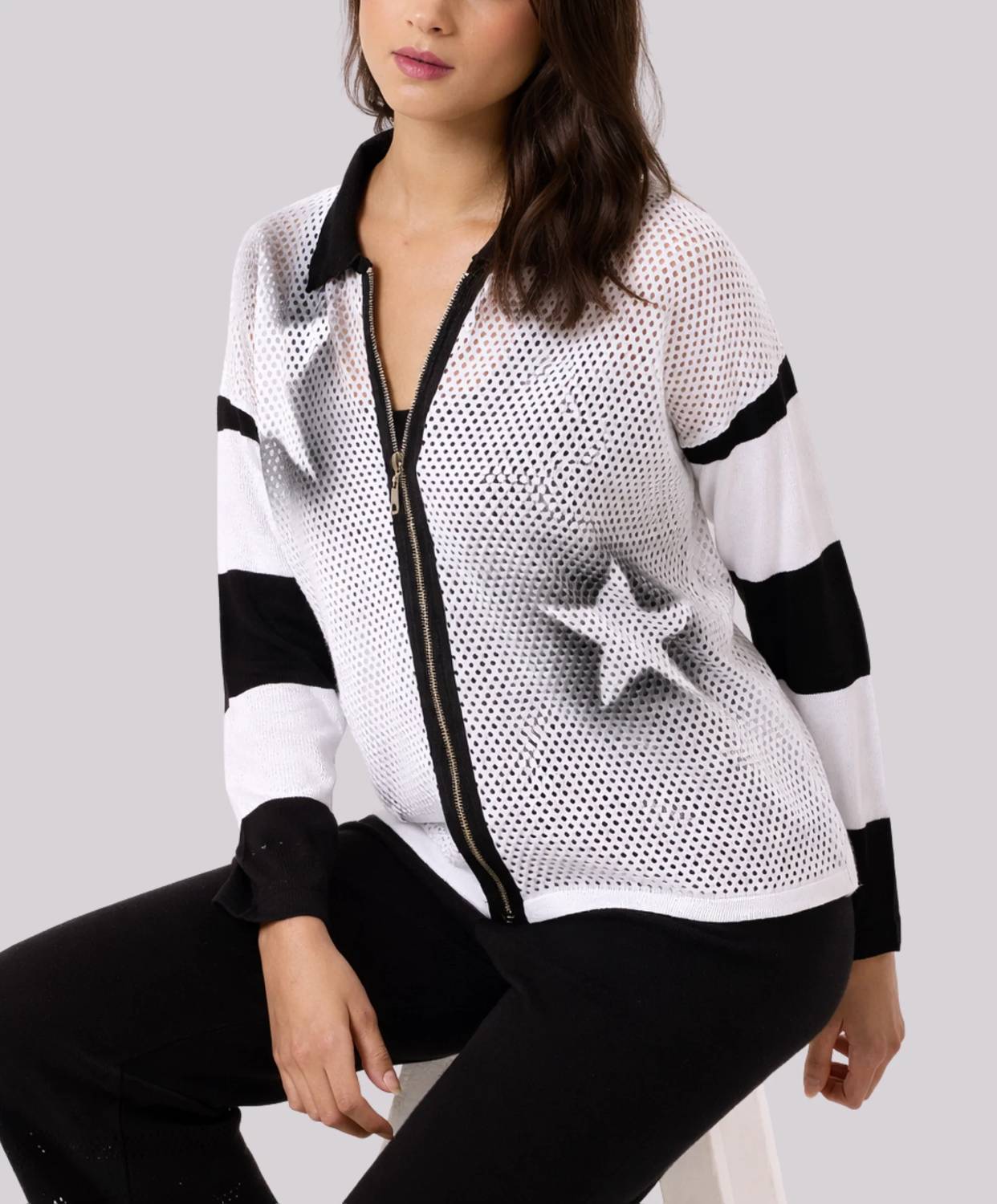 Angel Apparel - Crochet Star Zip-Up Jacket