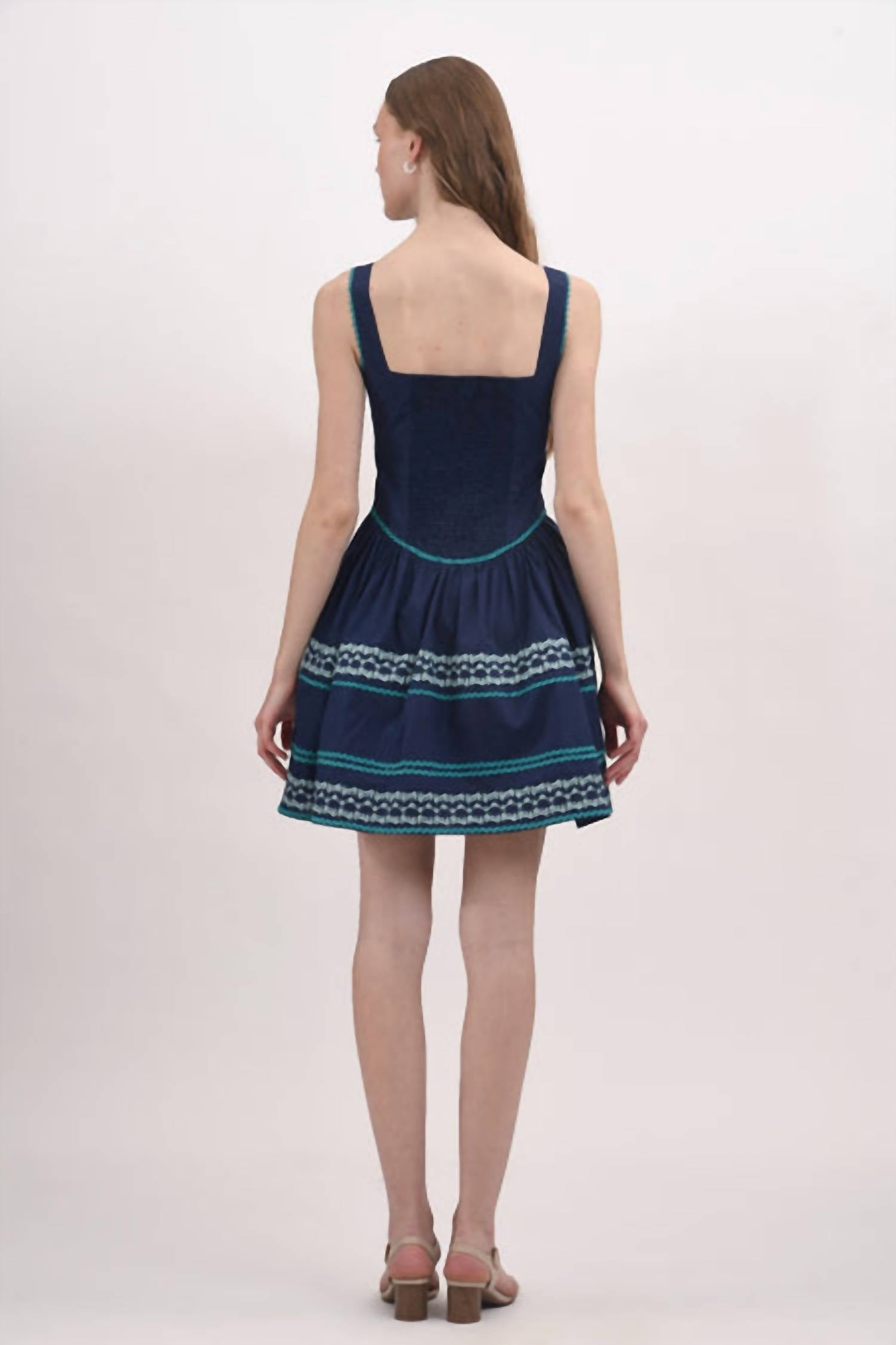 Celina Moon Midnight Mini Dress in blue azure - women's dress - detail view