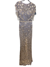 MAC DUGGAL Women's High Neck Beaded Fringe Fitted Gown in platinum - women's dress