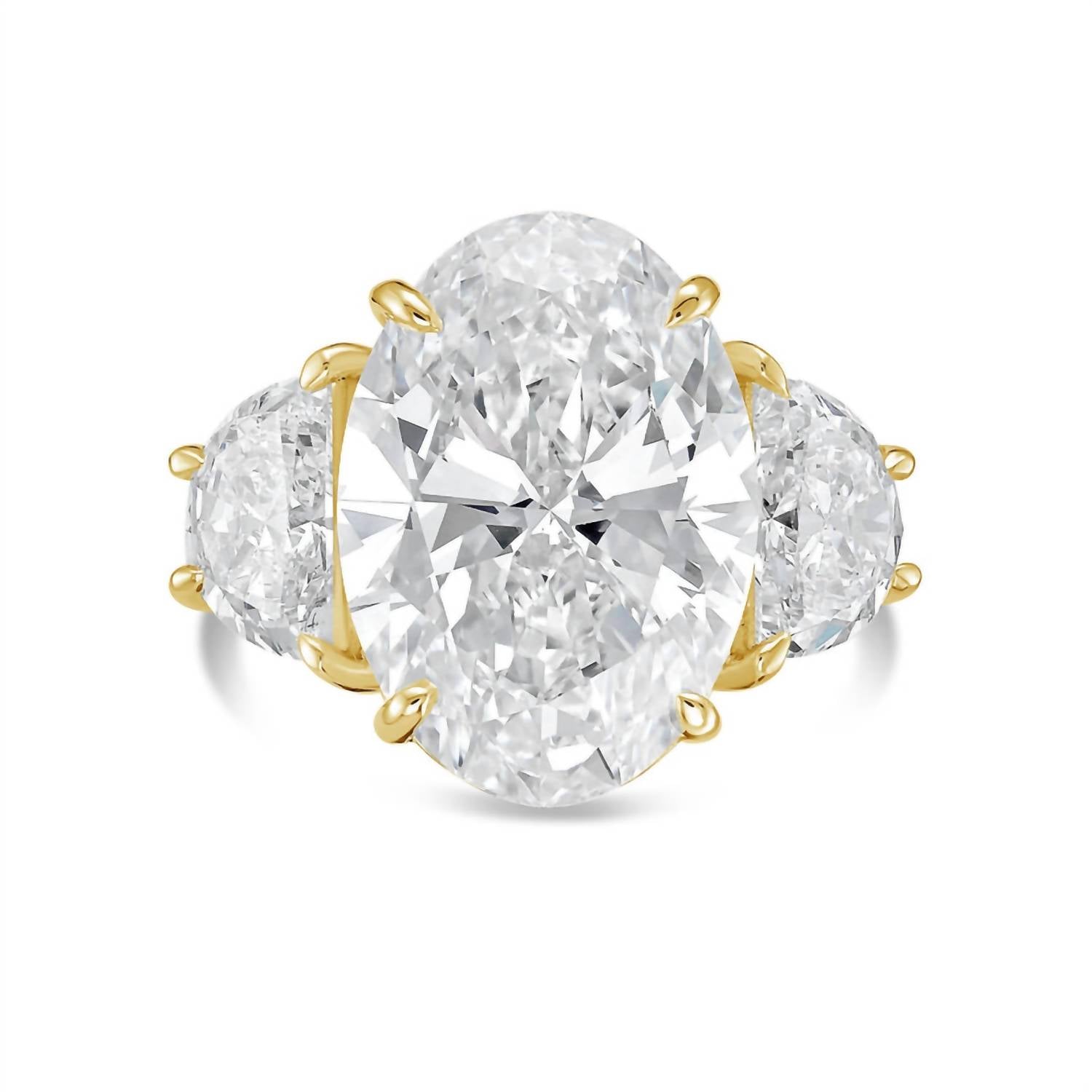 Diana M Jewels - Lab-grown Oval Diamond Ring, 15.00 Ct Center, 1.50 Ct Half Moon Sides