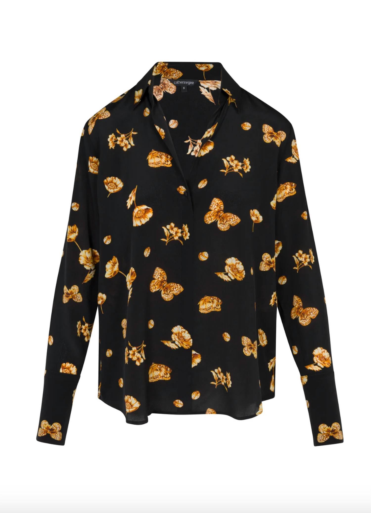 catherine gee Daria French Cuff Silk Blouse in gold monarch - women's blouse - view 6