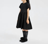 Kids Waisted Blouson Loose Pleat Dress