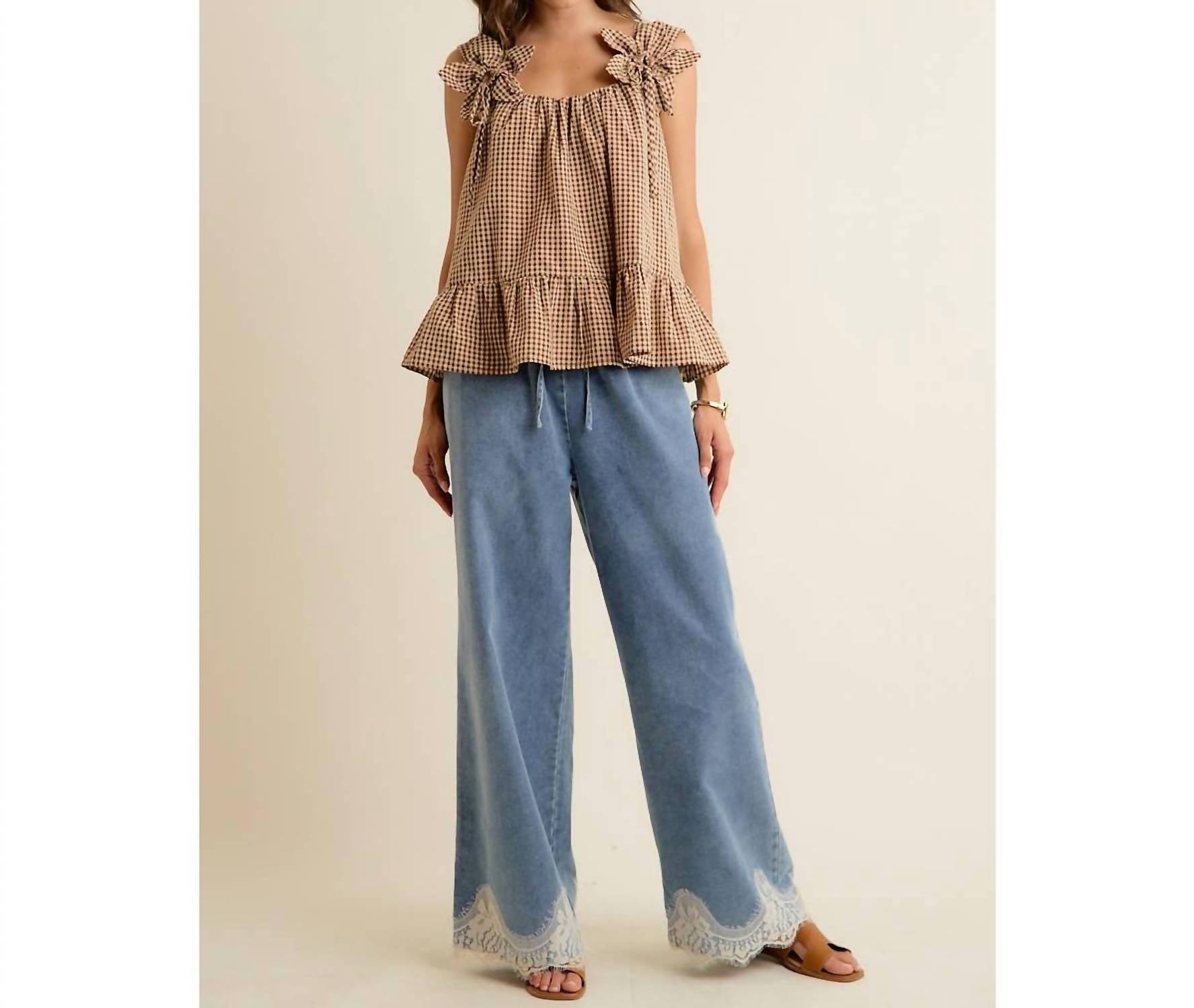 So Me - Gingham Flower Sleeve Top