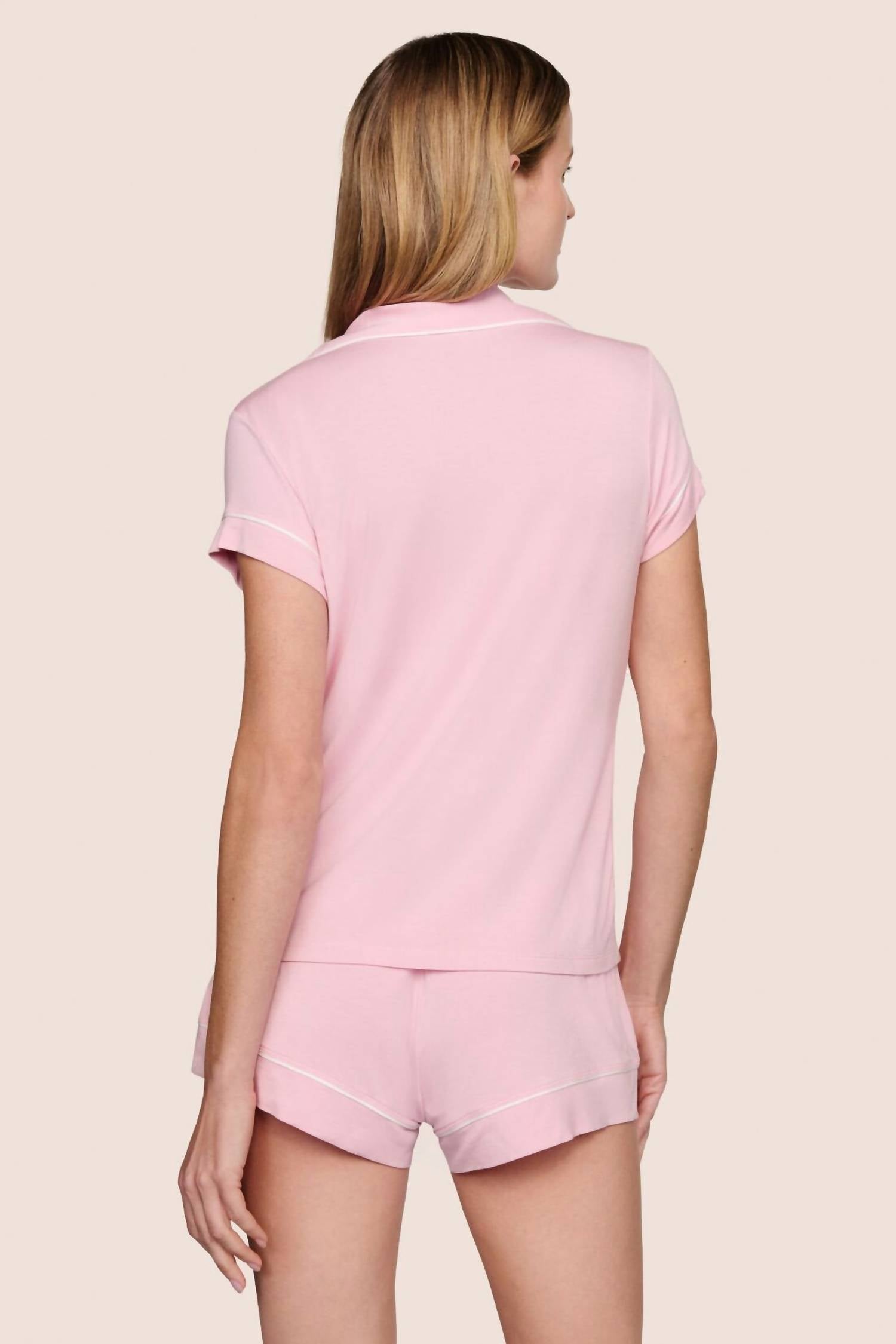 Eberjey Gisele Tencel Modal Shortie Short Pajama Set in pink nectar ivory - women's sleepwear - alternate view
