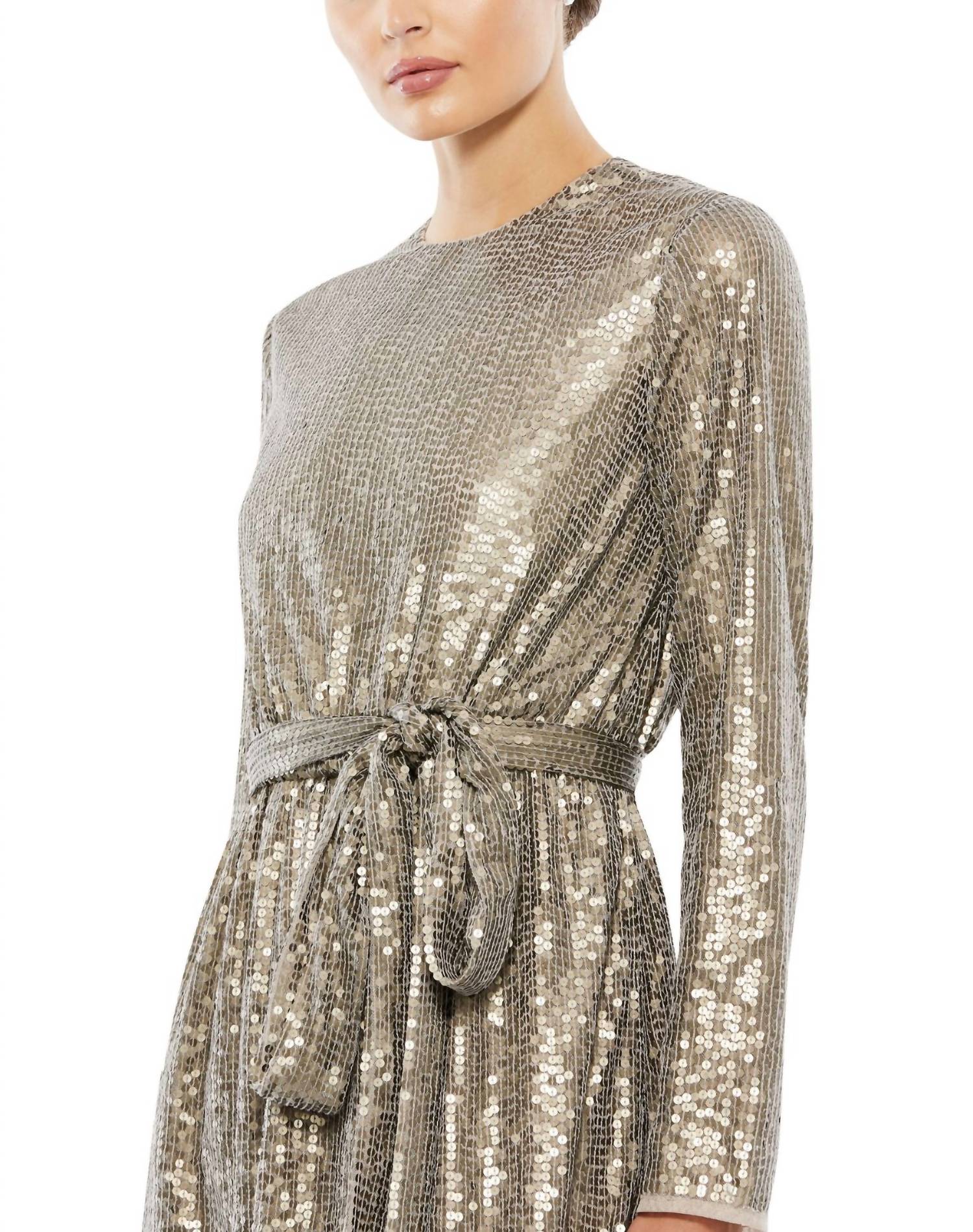 Mac Duggal - Sequin Belted Cocktail Dress