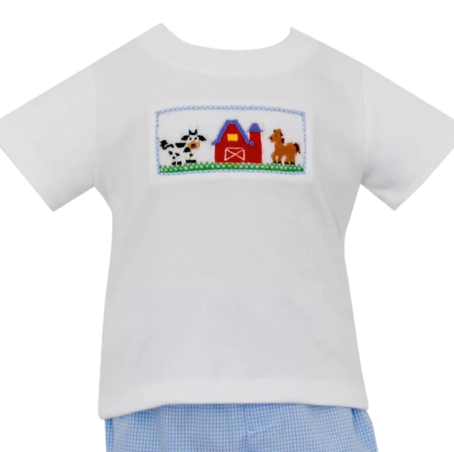 petit bebe Kids Smocked Farm Diaper Set in white - item - detail view