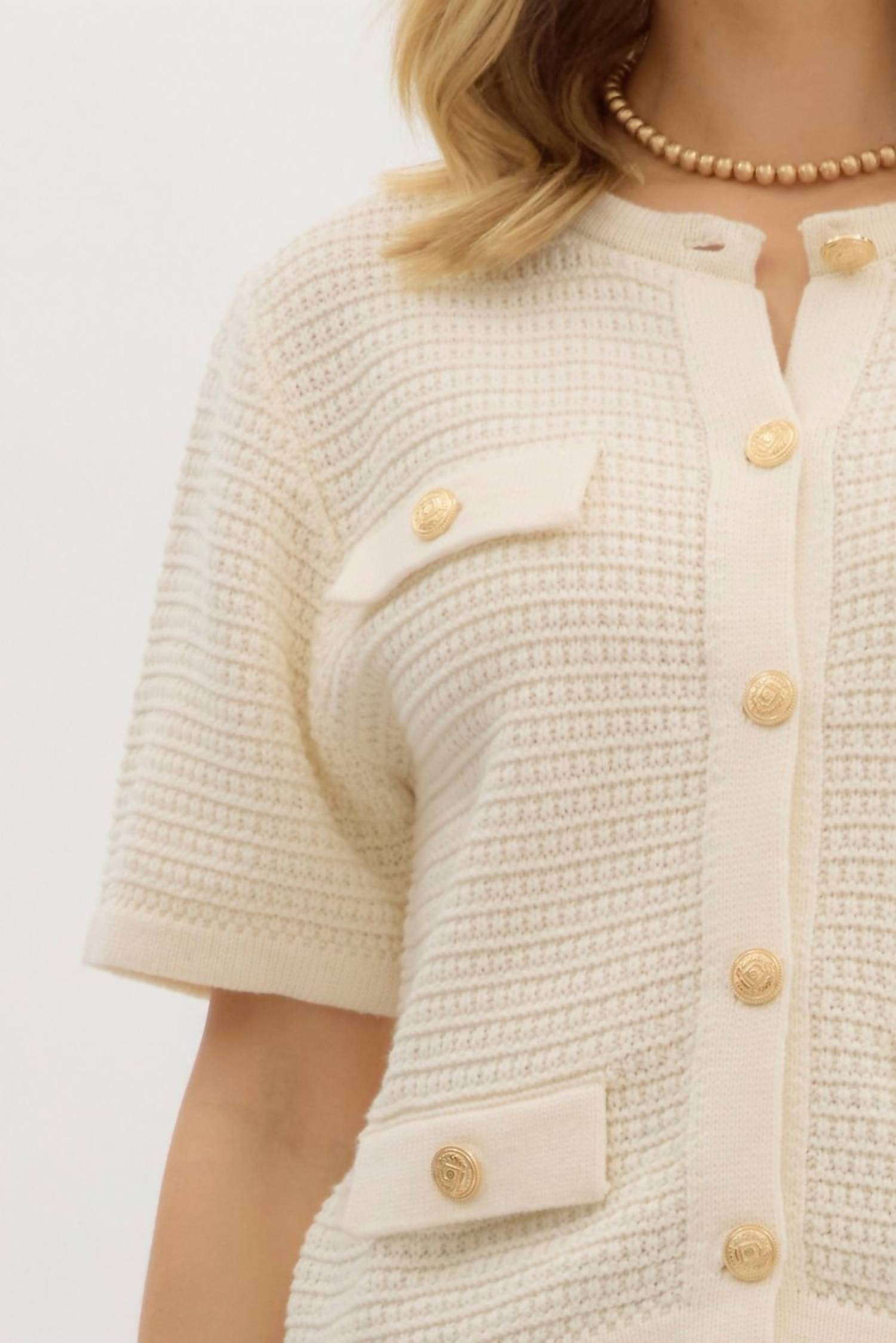 Entro - Short Button Accented Sweater Top