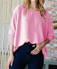 Reborn J - Textured Round Neck Smocked Half Sleeve Top