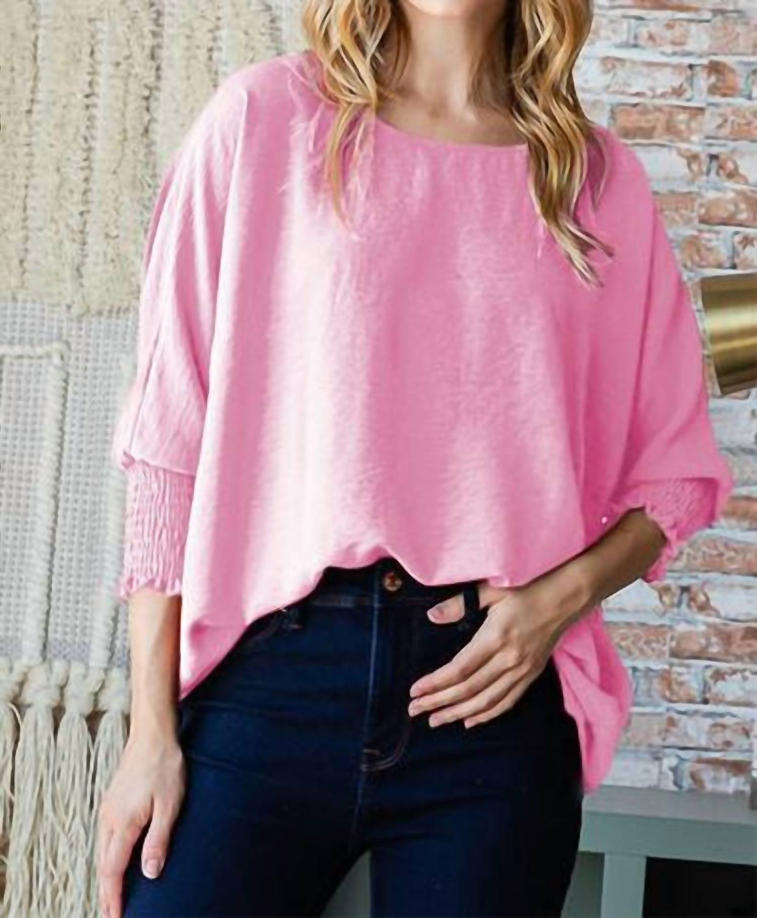 Reborn J - Textured Round Neck Smocked Half Sleeve Top