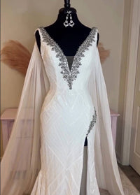 Ava Presley - Bejeweled Plunging Evening Gown