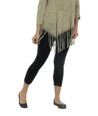 Jess & Jane Mineral Washed Cotton Legging Capri Pants in black - women's pants - detail view