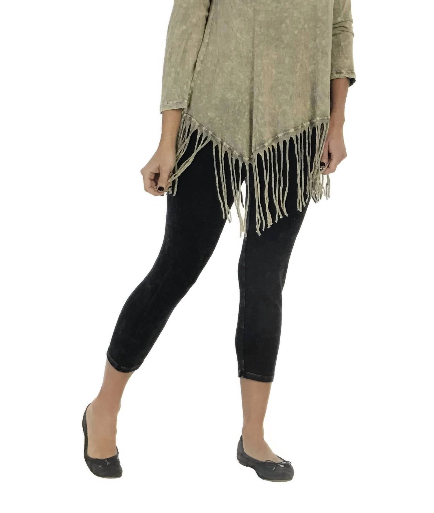 Jess & Jane Mineral Washed Cotton Legging Capri Pants in black - women's pants - detail view