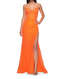 La Femme - Stretch Lace V-neck Dress