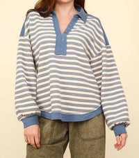 Very J - Striped Henley Pullover