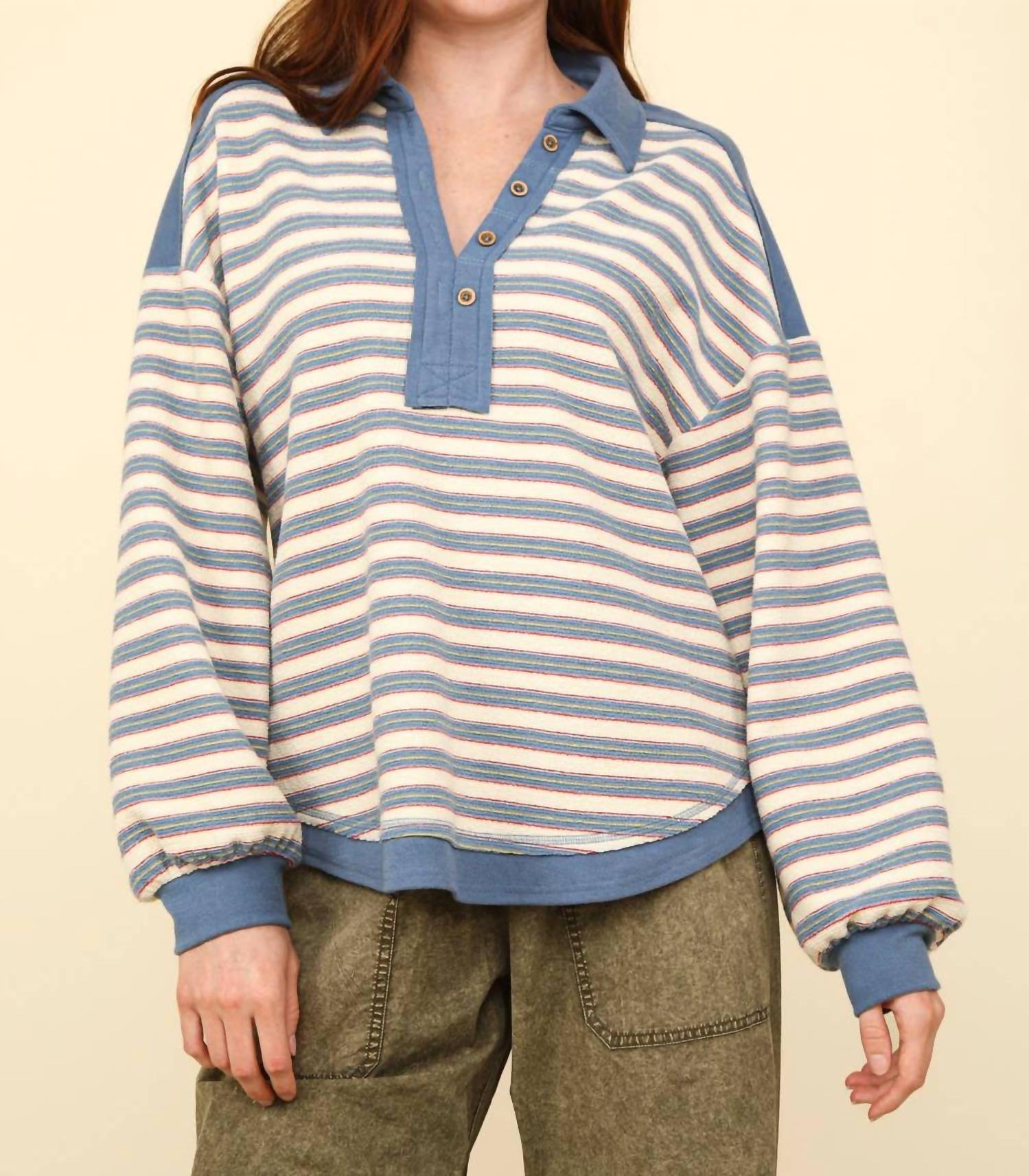 Very J - Striped Henley Pullover