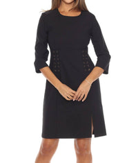 Joseph Ribkoff - Lace-up Three Quarter Sleeves A-line Dress