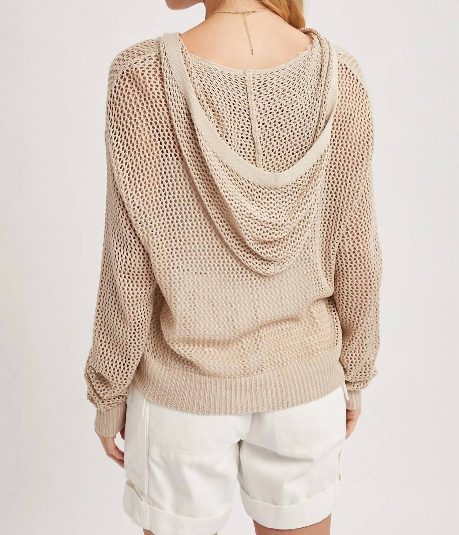 Wishlist - Open-knit Button-up Hooded Sweater