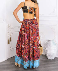 Surelymine - Boho Patchwork Cutout Maxi Dress with Side Slit