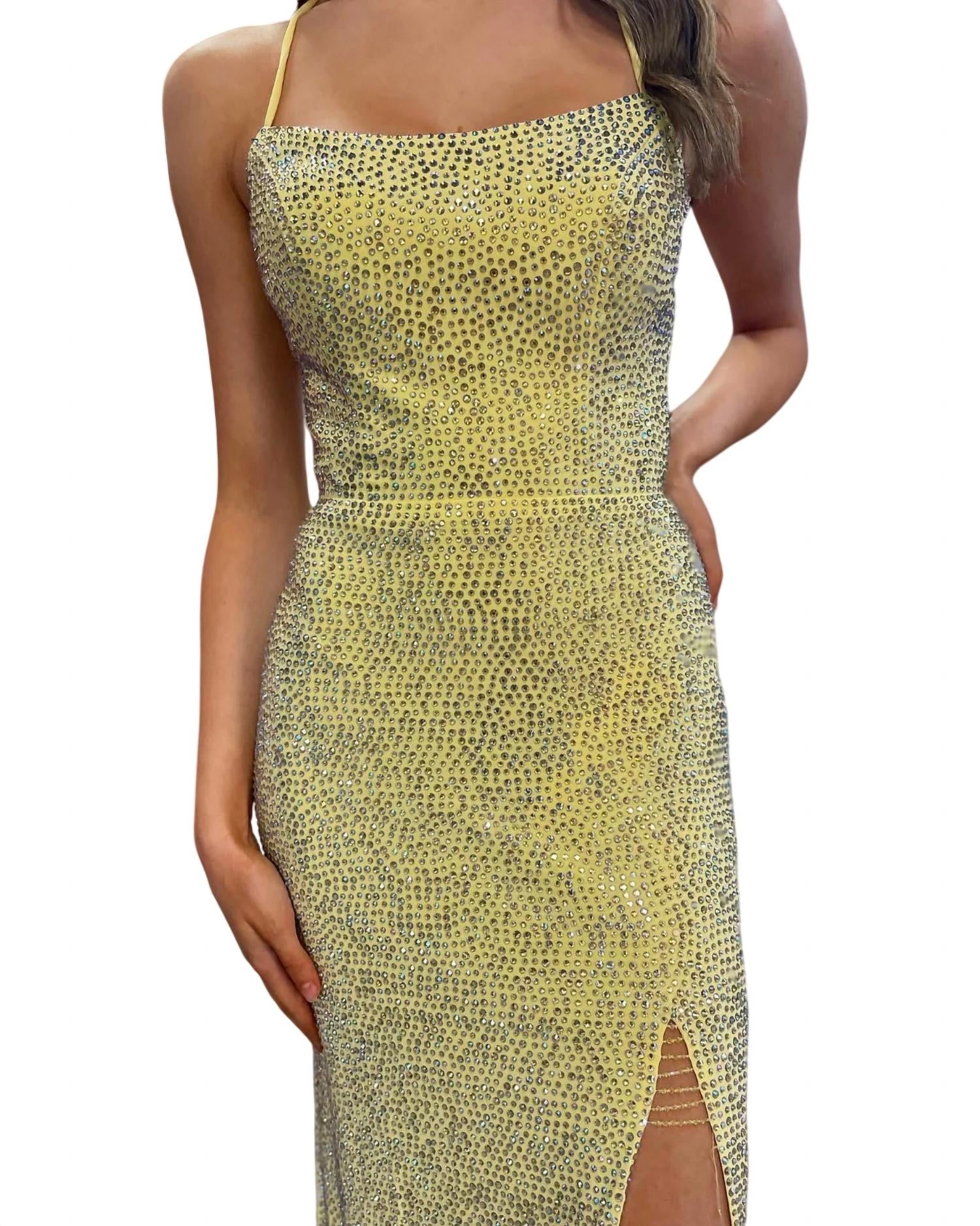 Vienna Prom - Rhinestone Long Dress With High Slit