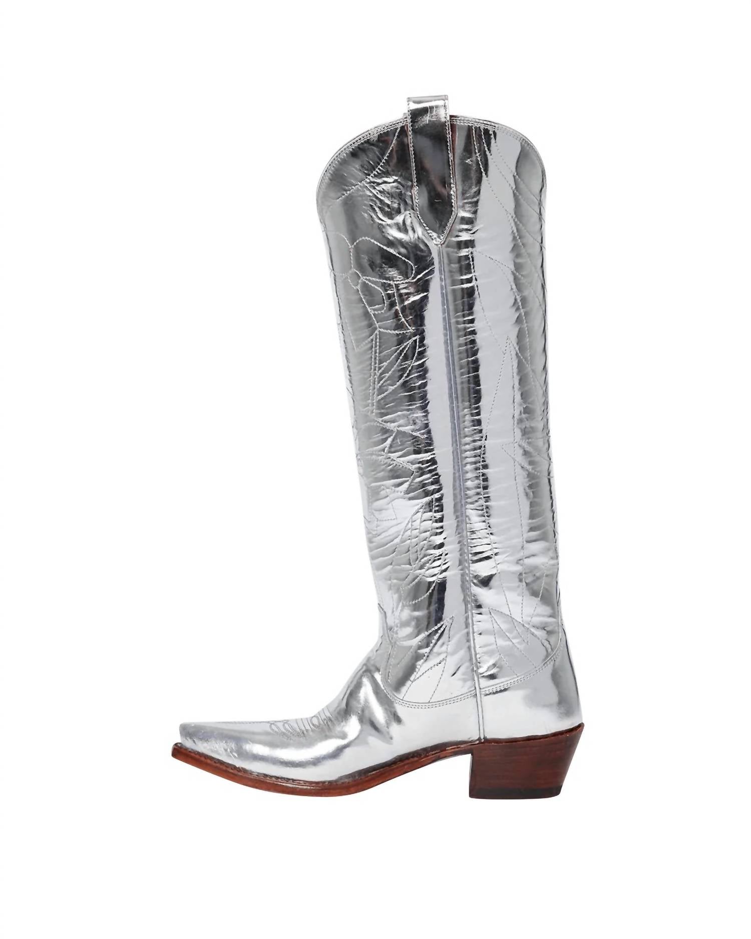 Miron Crosby - Preloved Women's Kristin Mirrored Boots With Denim Blue Leather Daffodil