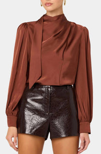 ASTR Ivonne Satin Top in rust - women's blouse
