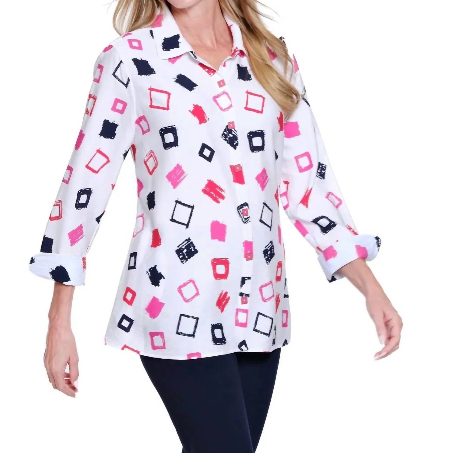 Multiples - Flounce Sleeve Button Front Shirt