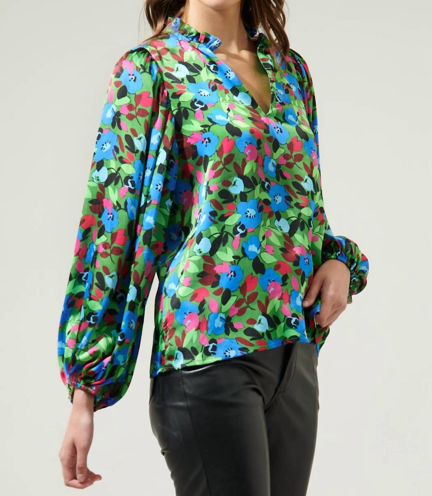Sugarlips - Destine Split Neck Long Sleeve Blouse
