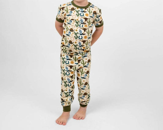 Emerson And Friends - Boys Howdy Western Bamboo Short Sleeve Pajama Pants Set