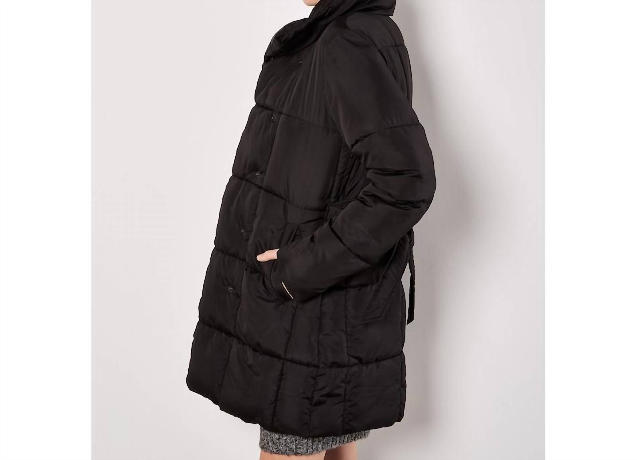 APRICOT Quilted Belted Coat in black - women's jacket