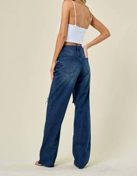 Saints & Hearts Daria Wide Leg Busted Knee Jeans in dark denim - women's pants - view 5