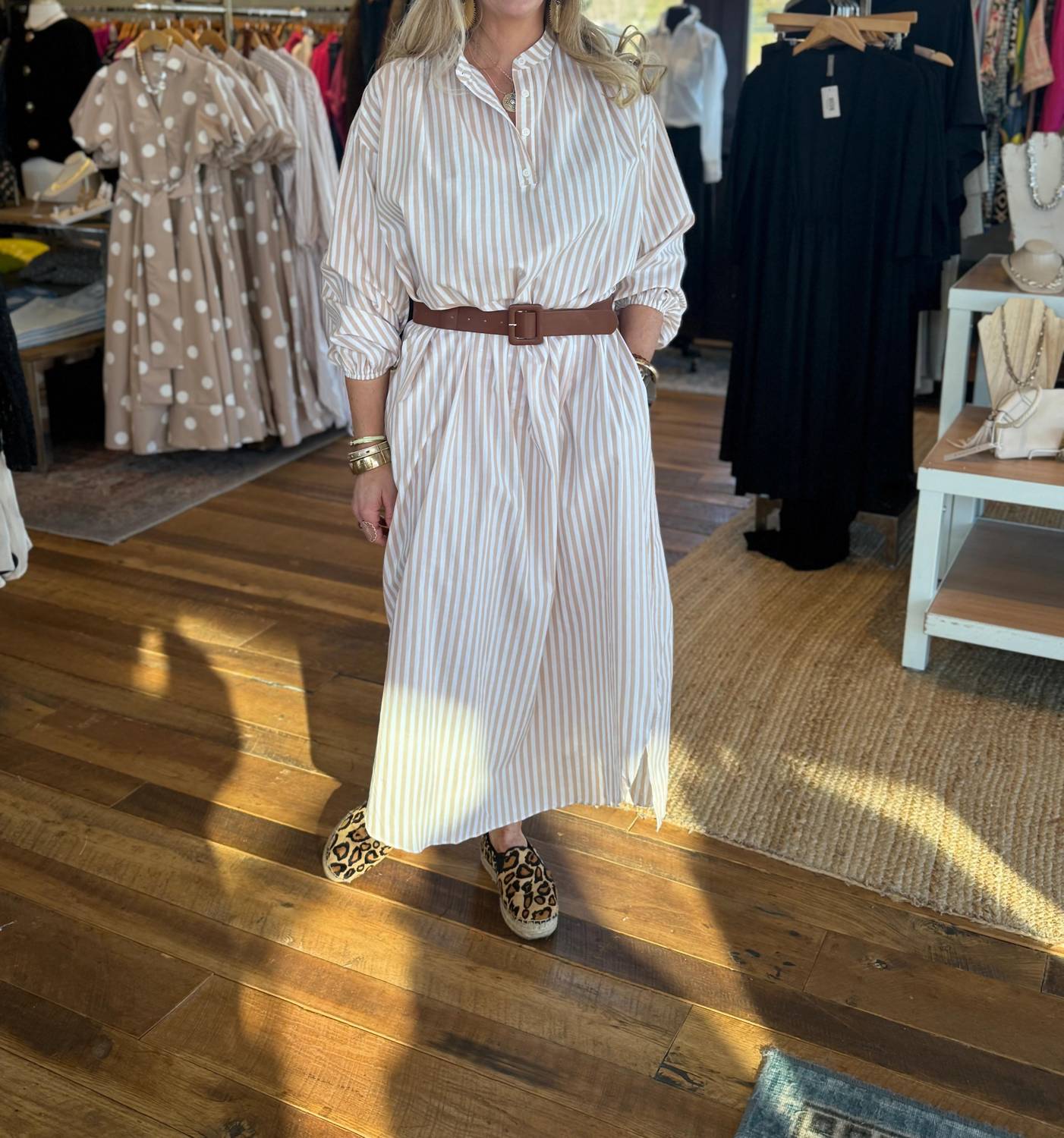 Big Hit Fashion - Women's Woven Stripe Maxi Dress