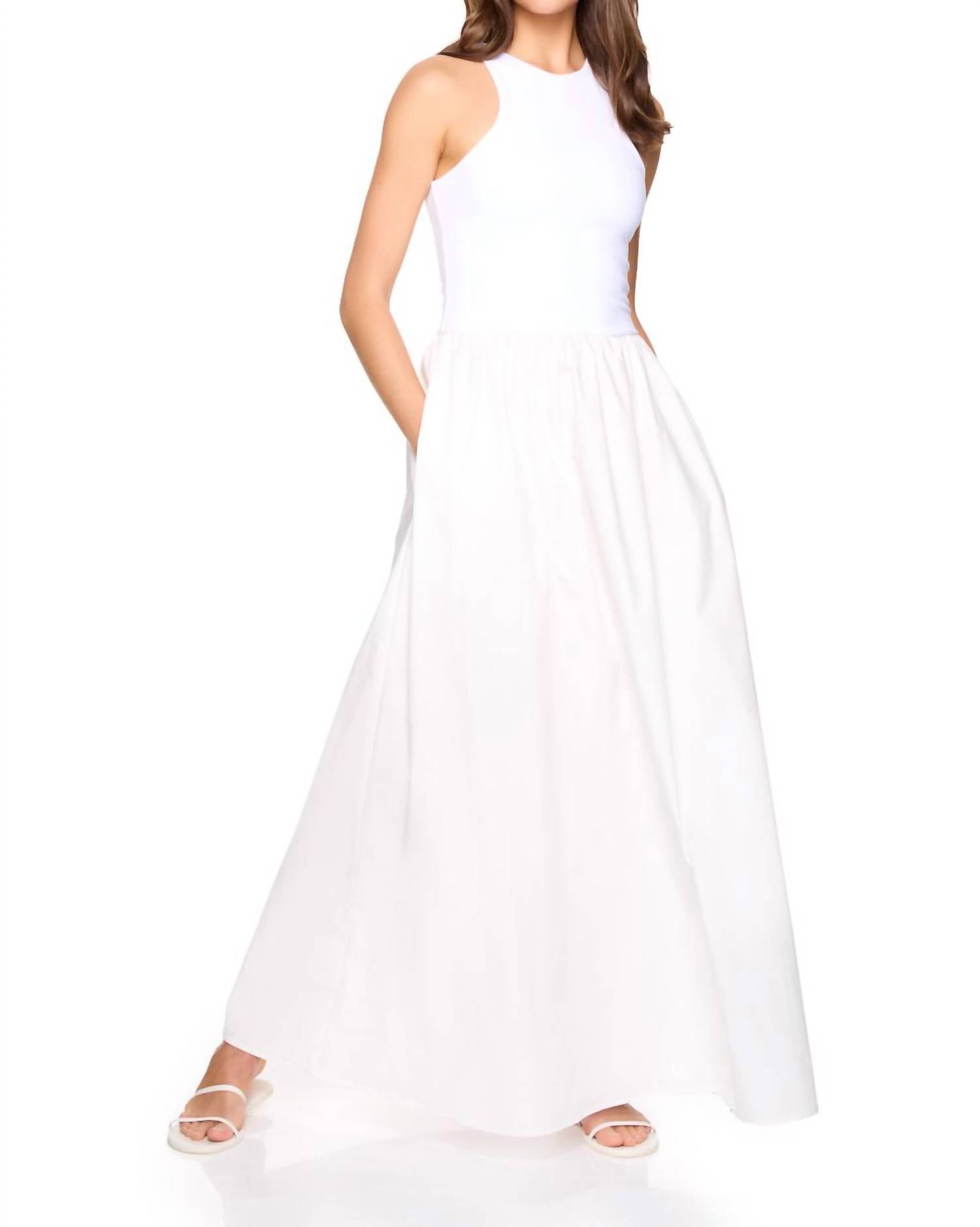 Susana Monaco Knit Poplin Racer Back Maxi Dress in sugar - women's dress - detail view