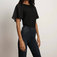Veronica Beard Arisa Mixed Media Top in black - women's t-shirt