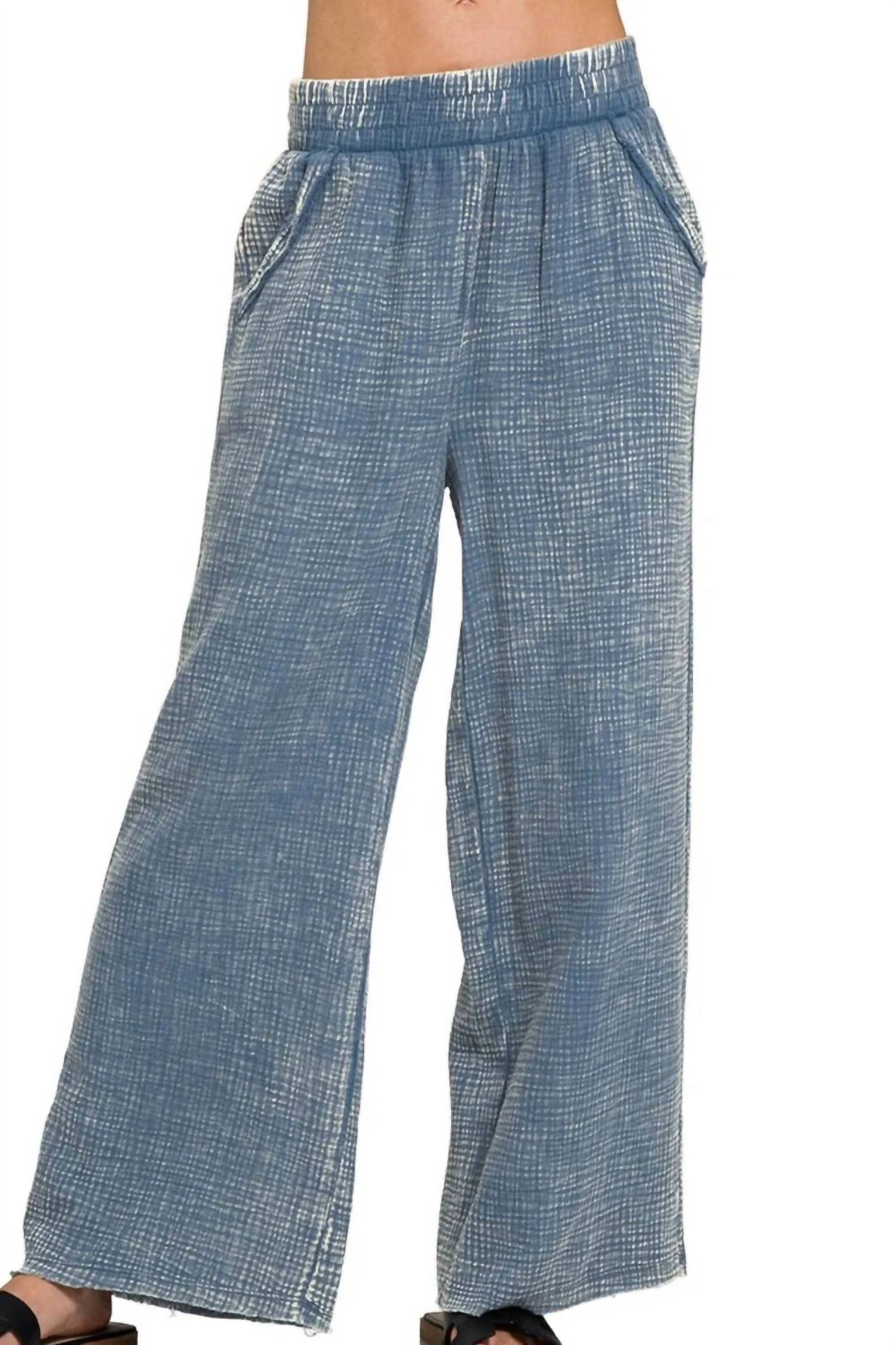 Zenana - Women's Washed Double Gauze Elastic Band Waist Pants