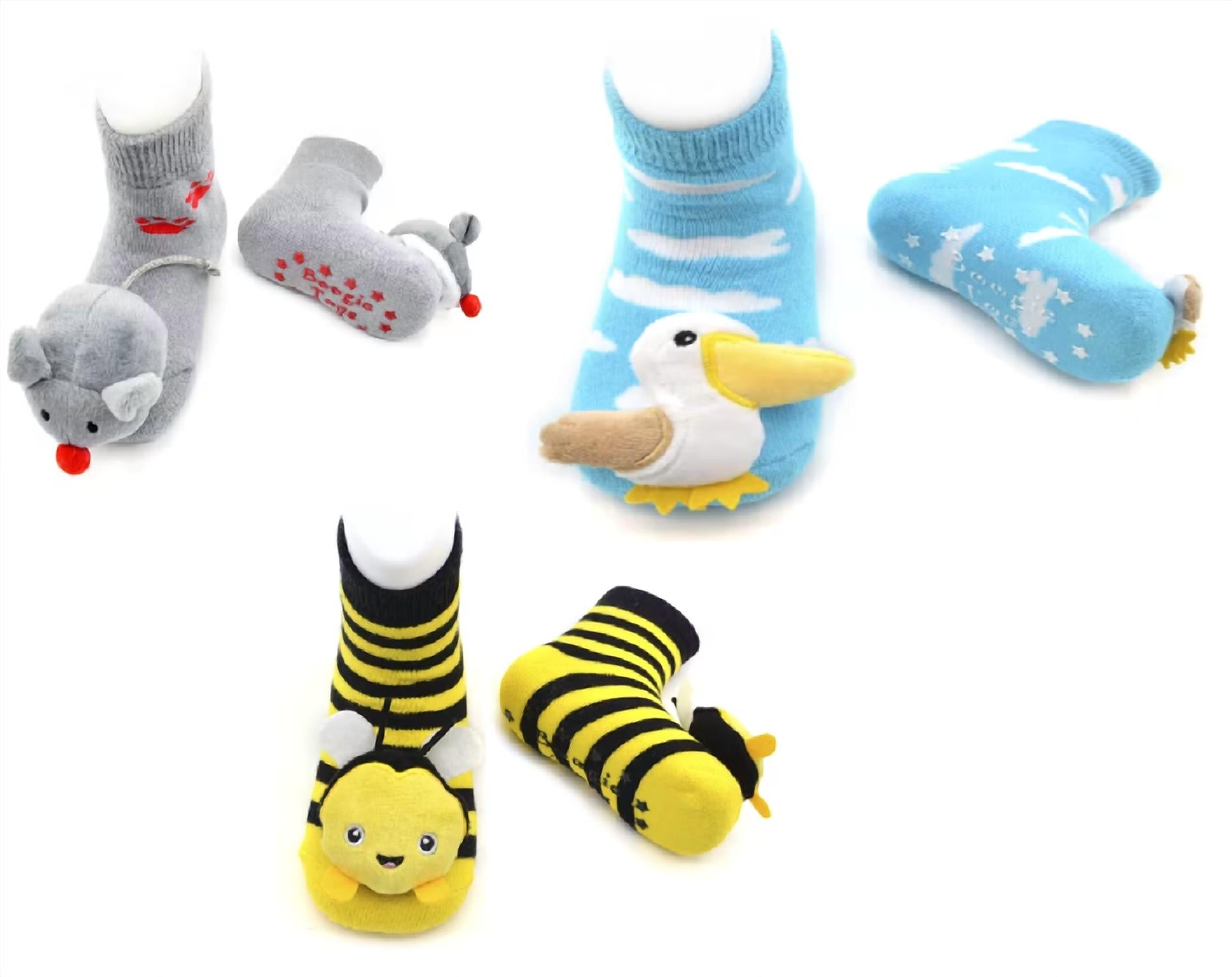 Liventi Inc. Kids Boogie Toe Rattle Socks - Set Of 3 in baby pelican mouse bumblebee - kids' accessory