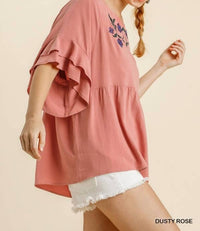 Umgee - Floral Embroidered Babydoll Top