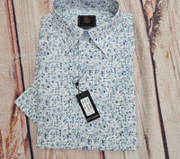 F/X Fusion Men's Short Sleeve Mini Abstract Print Shirt in blue green white - men's shirt - detail view
